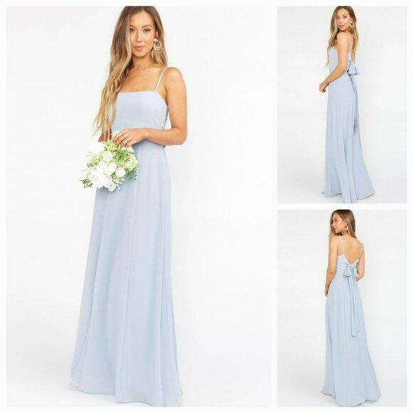 Show Me Your Mumu SMYM Lauren Tie Back Chiffon ALine Gown Dress M Steel Blue New - Picture 14 of 14